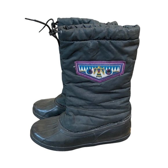 Vtg Sorel Boots Tall Womens 8 Native Design Black Warm - Picture 1 of 8